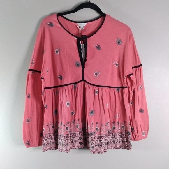 Lucky Brand Coral Pink Floral Peasant Top - Picture 4 of 14
